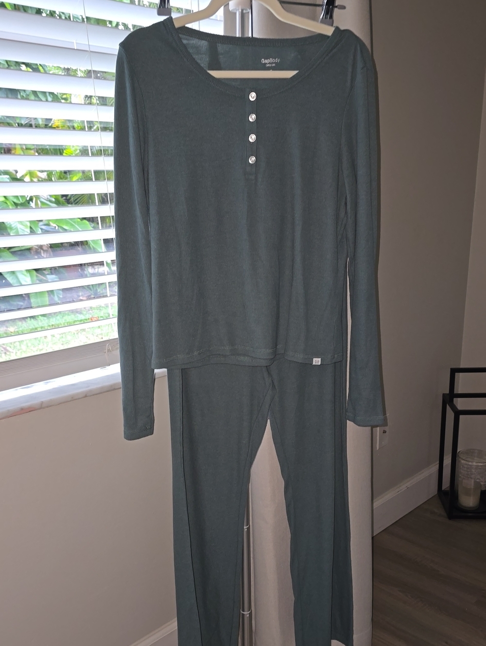 GAP Teal Green Long-Sleeve Henley Pajama Set with Buttons